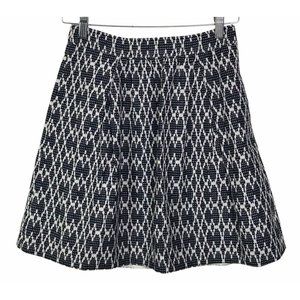 J Crew Size 00 Black White Ikat Geometric Print A Line Knee Length Skirt Pockets